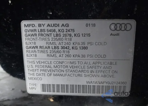 2018 Audi Q5 2.0T Premium/2.0T Tech Premium from USA, damaged, VIN WA1ANAFY0J2124360